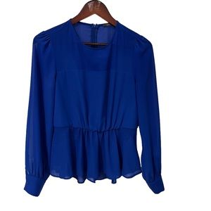 Suzy sheir blue long sleeve peplum waist back zipper size medium